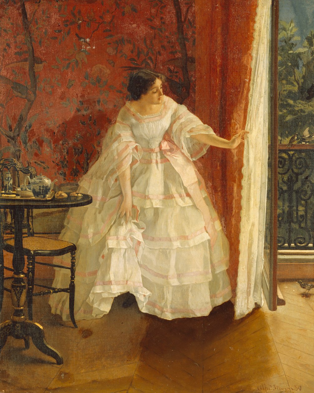Signora alla finestra che nutre gli uccelli, c.1859 da Alfred Emile Stevens