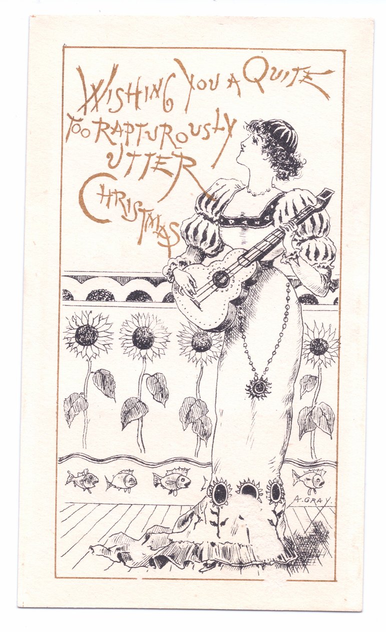 Cartolina di auguri vittoriana di un estetico che suona un violino da Alfred Gray