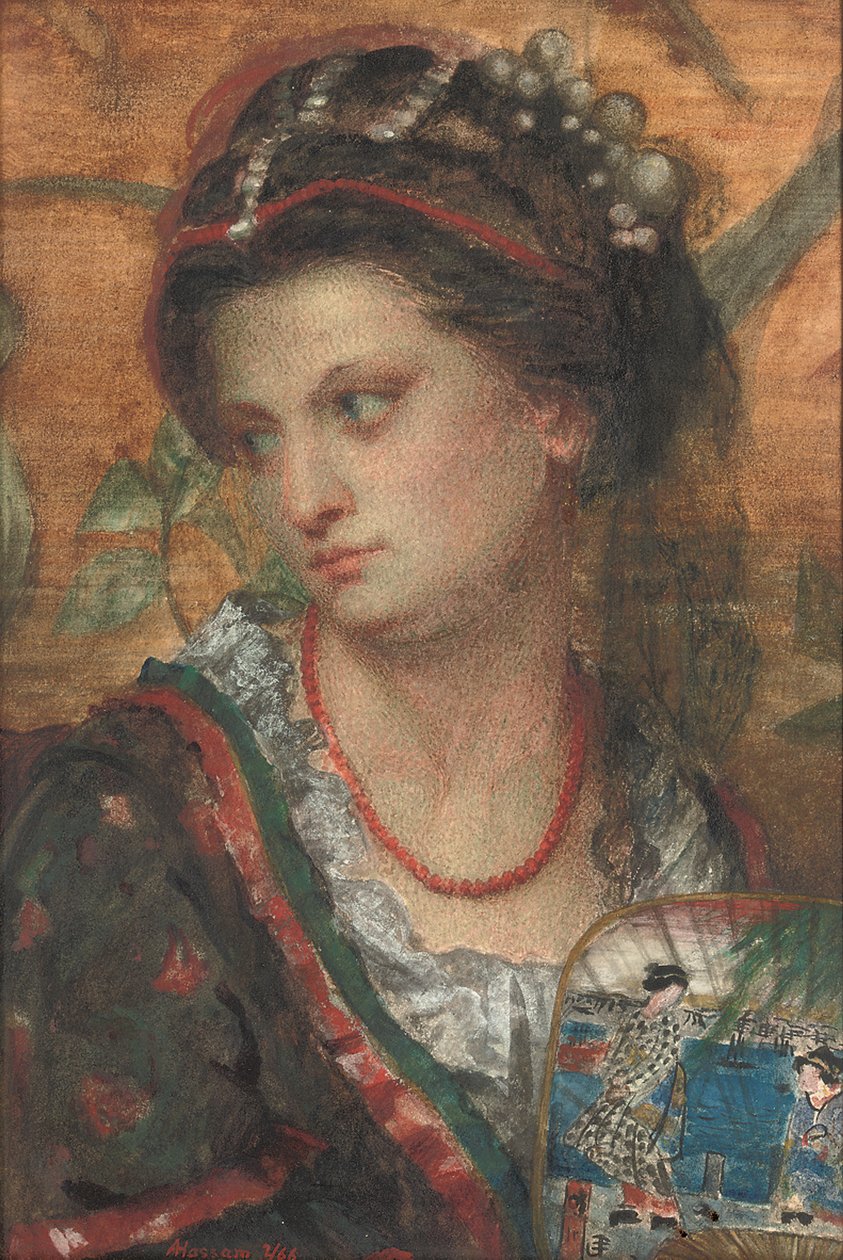 Un bagliore ammorbidito nei suoi occhi, tutto cremisi come la rosa, appena tingeva la sua guancia da Alfred Hassam