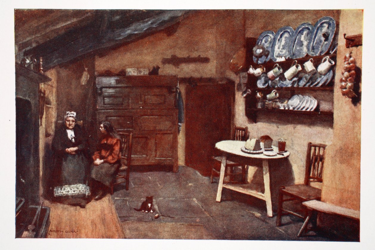 Una vecchia cucina di locanda, Coniston, da un portfolio di stampe dagli acquerelli originali, c.1920 da Alfred Heaton Cooper