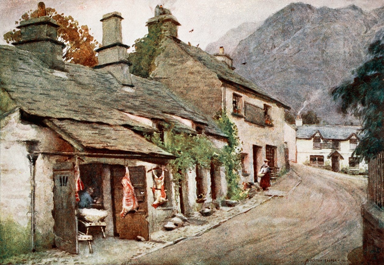 La vecchia macelleria, villaggio di Coniston, da un portfolio di stampe dagli acquerelli originali da Alfred Heaton Cooper