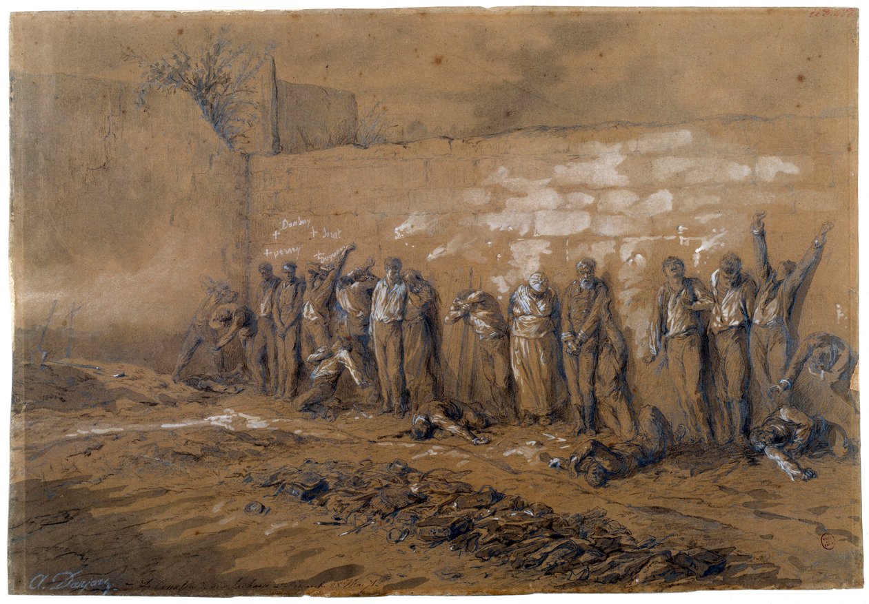 Comune di Parigi: esecuzione di 147 combattenti della Comune sul muro dei Federati al Père Lachaise a Parigi il 28/05/1871. Disegno a inchiostro di Alfred Henri Darjou (1832-1874) Parigi, Museo Carnavalet da Alfred Henri Darjou