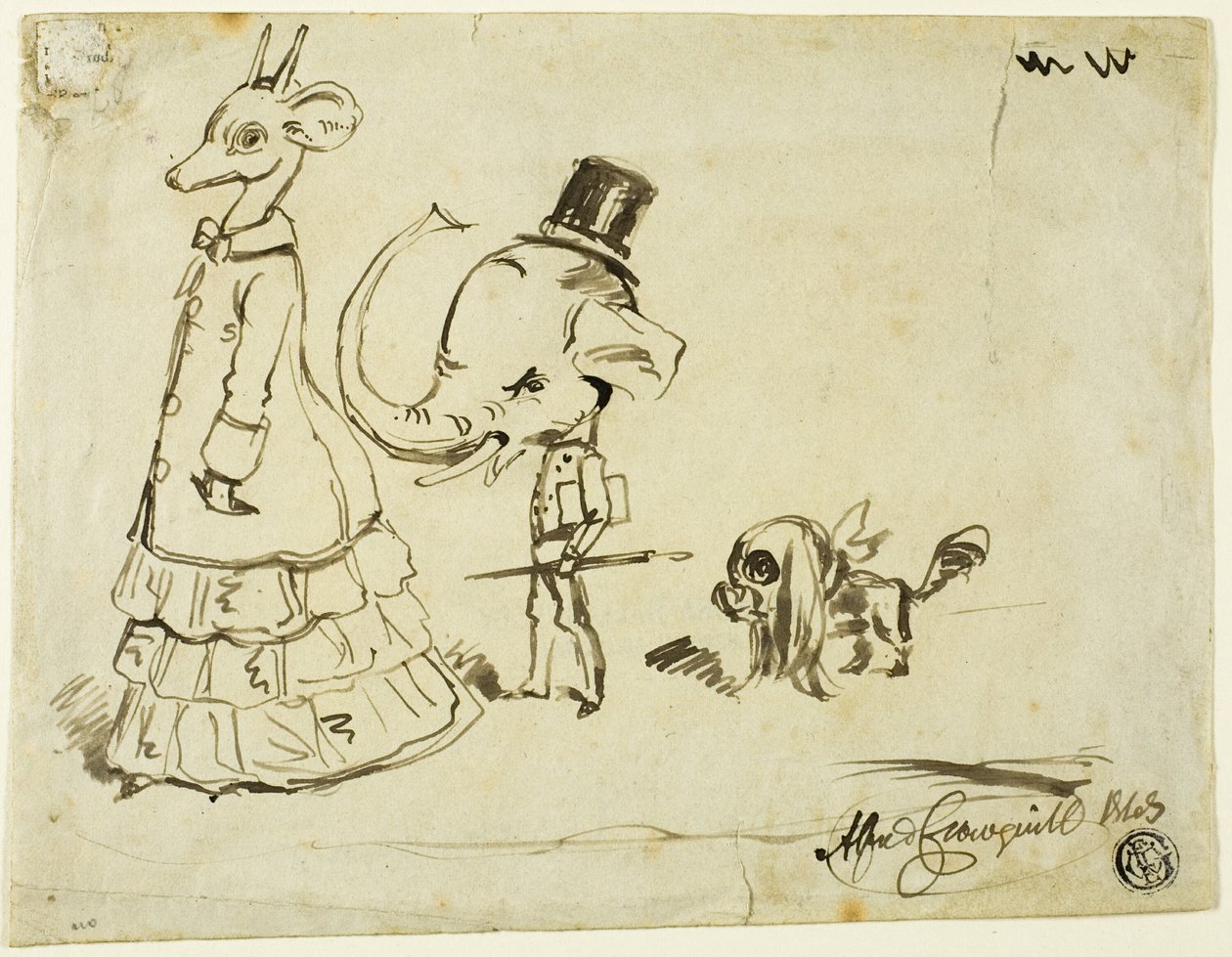 Caricatura di uomo, donna e cane da Alfred Henry Forrester