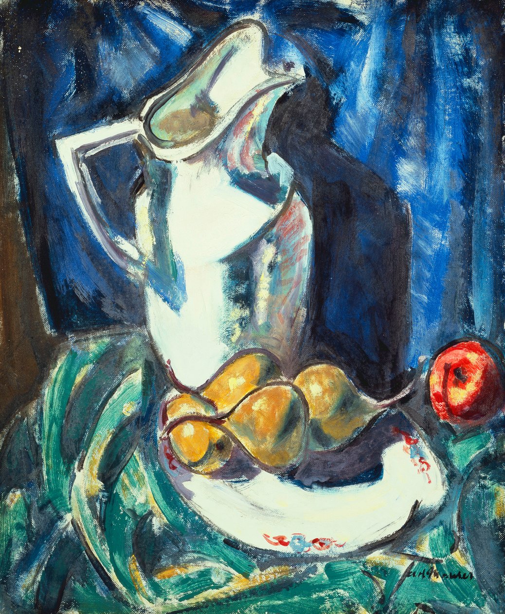 Natura morta con brocca bianca e frutta da Alfred Henry Maurer