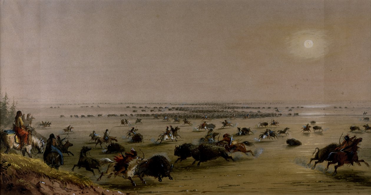 Un "circondamento" di Buffalo da parte degli indiani da Alfred Jacob Miller