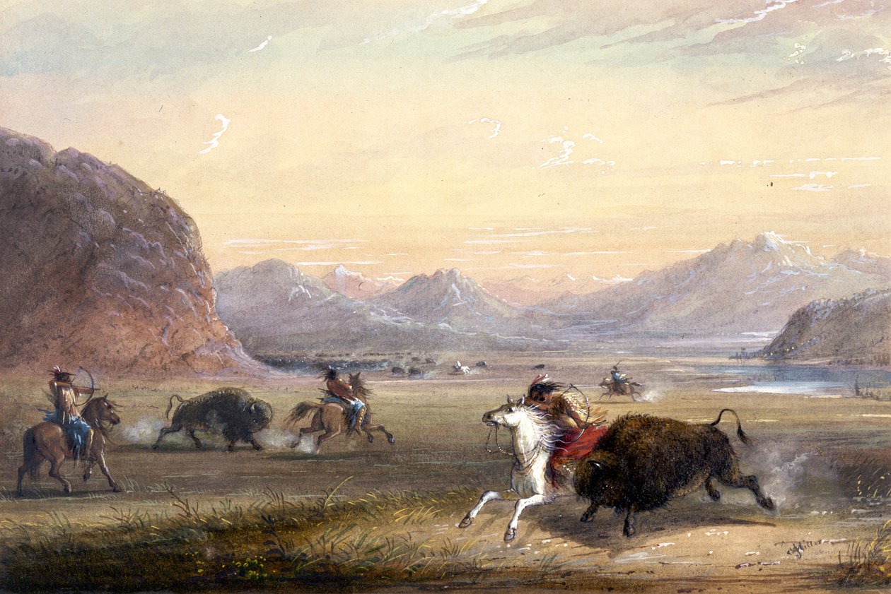 Caccia al bisonte, presso Independence Rock da Alfred Jacob Miller