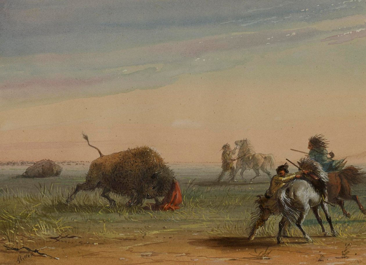 Buffalo si rivolta contro i suoi inseguitori da Alfred Jacob Miller