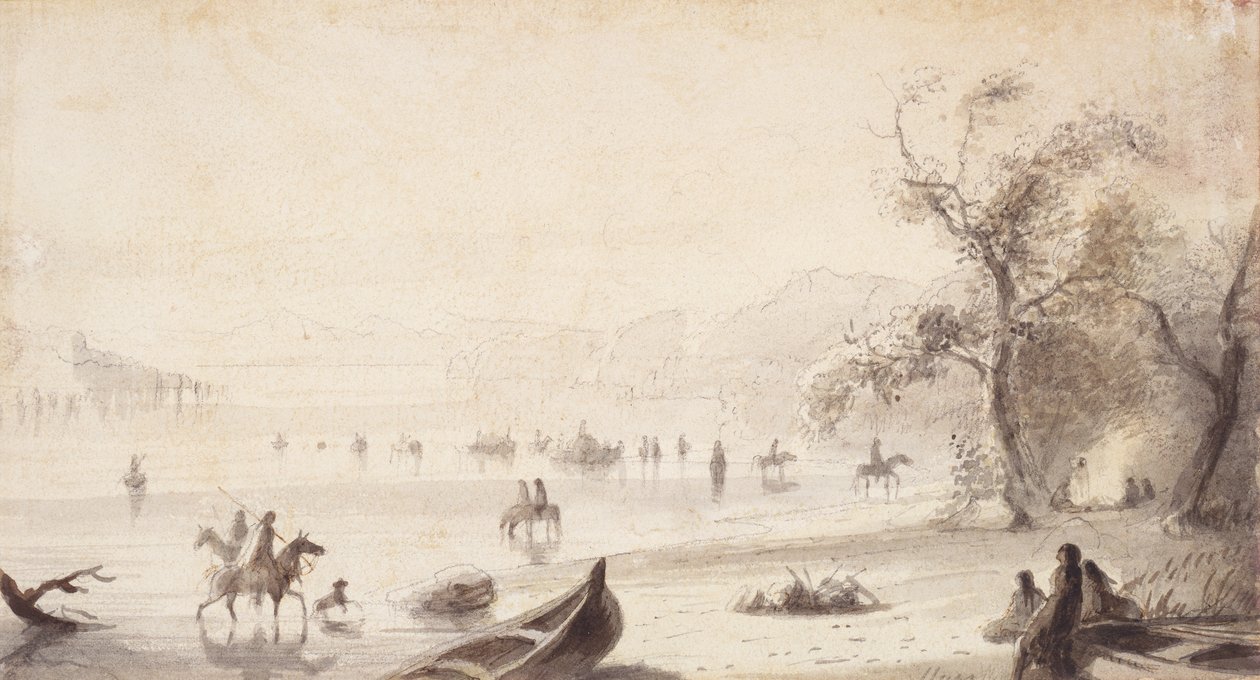 Traversata del Platte con i tori, c.1837 da Alfred Jacob Miller