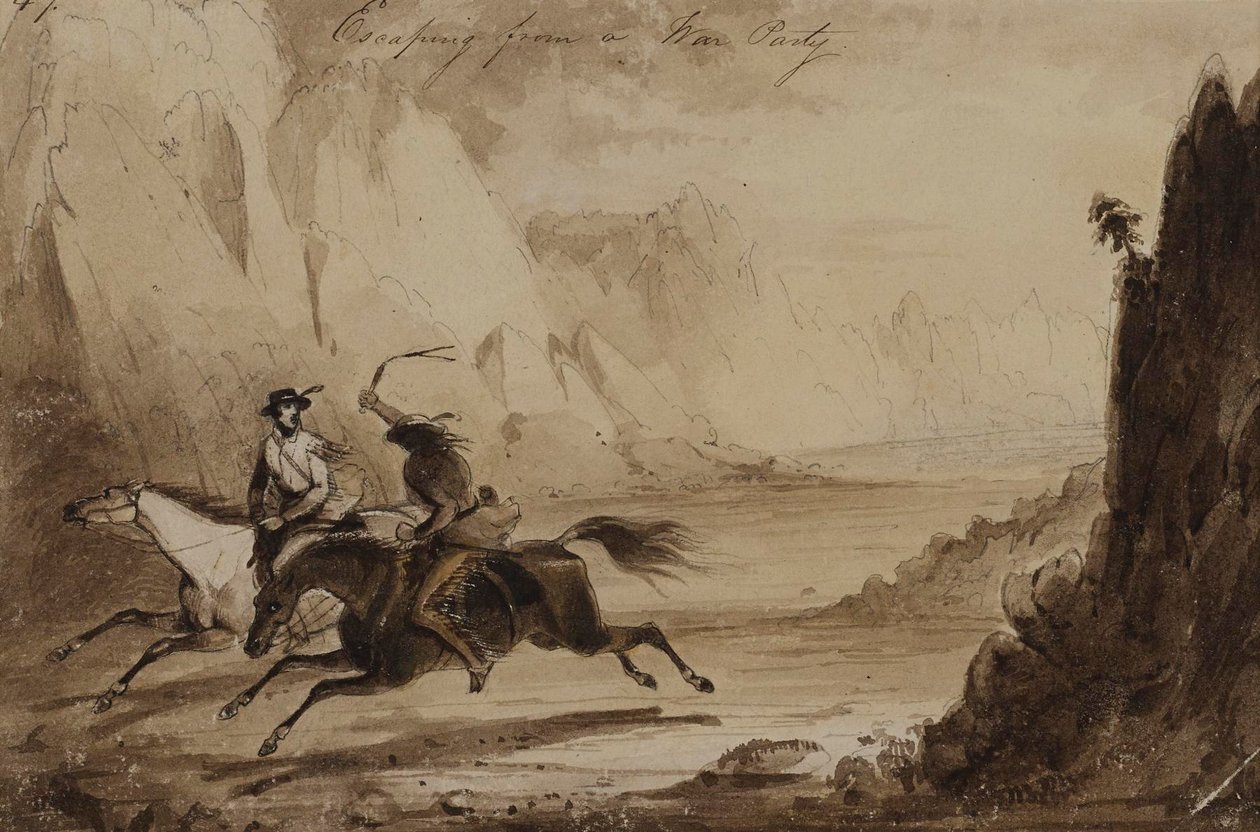 Fuga da un gruppo di guerrieri da Alfred Jacob Miller