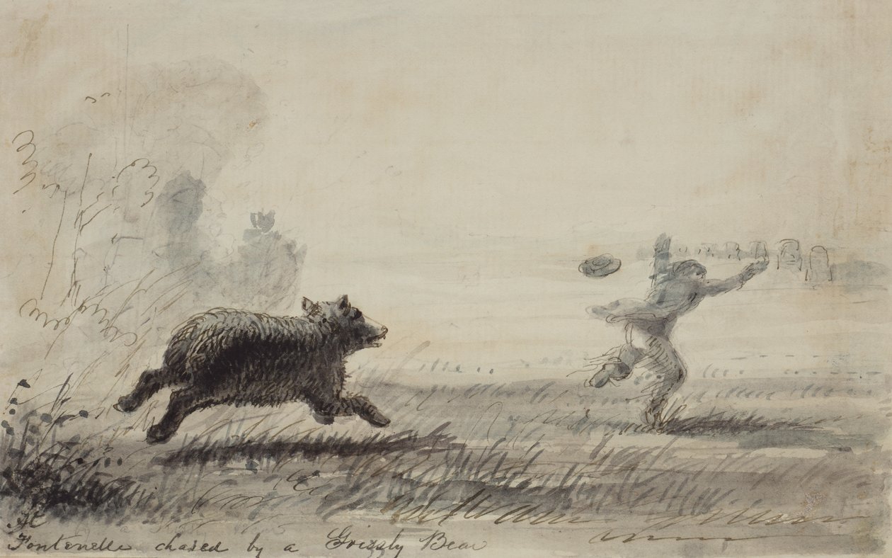 Fontenelle Inseguito da un Orso Grizzly, c.1837 da Alfred Jacob Miller