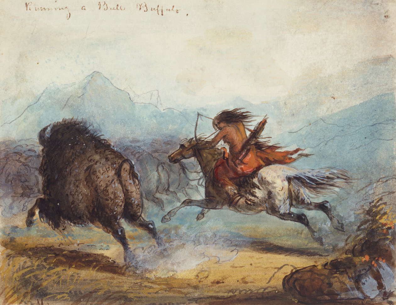 Donna indiana che caccia un bufalo, c.1858-60 da Alfred Jacob Miller