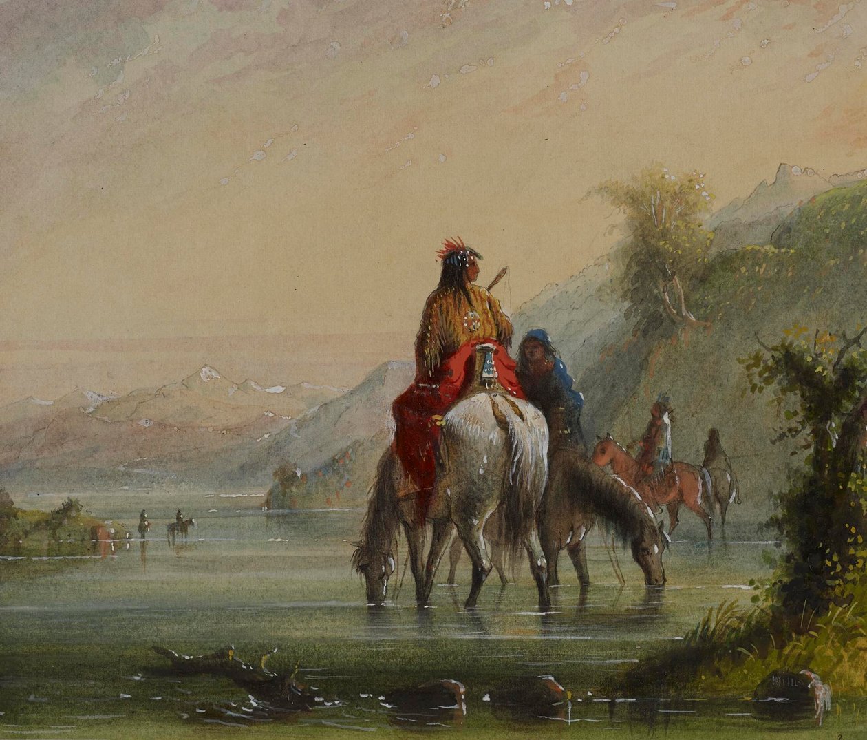 Ragazze indiane abbeverano i cavalli (fiume Eau Sucre) da Alfred Jacob Miller