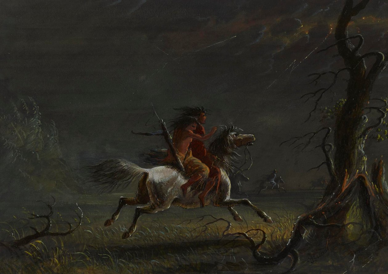 Indiani in una tempesta: scena notturna da Alfred Jacob Miller