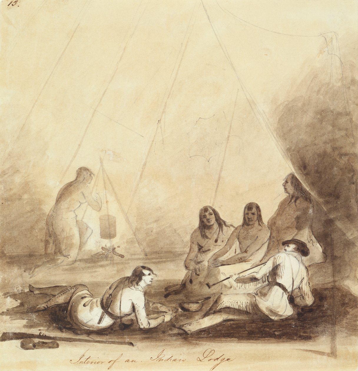 Interno di un lodge indiano, c.1837 da Alfred Jacob Miller