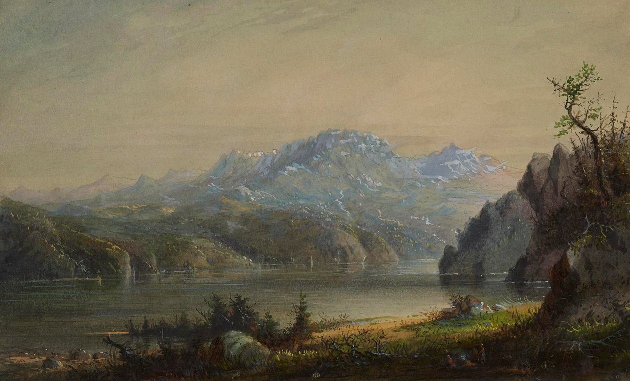 Paesaggio con lago e montagne da Alfred Jacob Miller