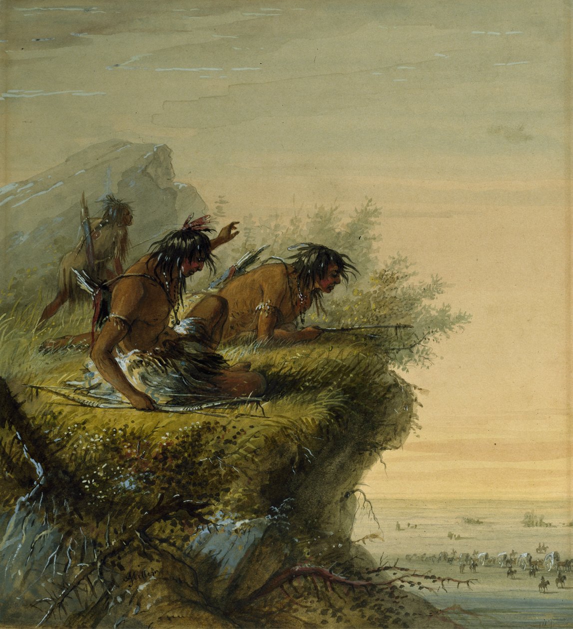 Indiani Pawnee che osservano la carovana da Alfred Jacob Miller