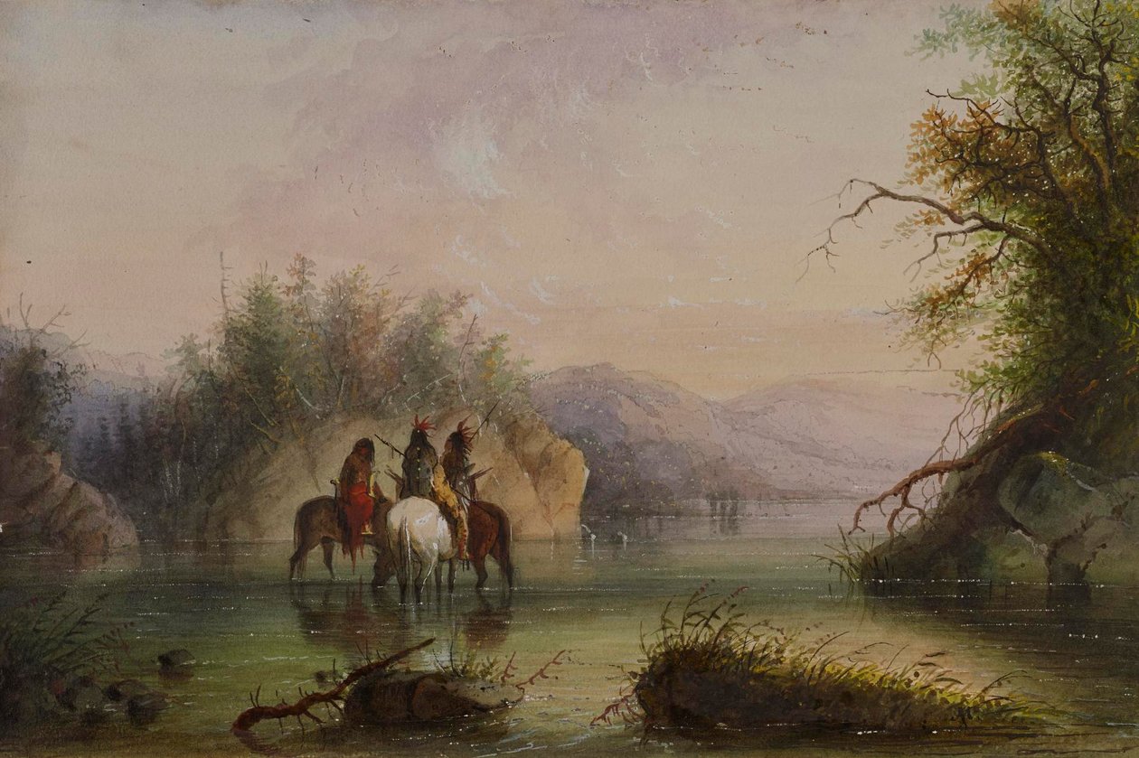 Scena fluviale - Abbeveraggio dei cavalli da Alfred Jacob Miller