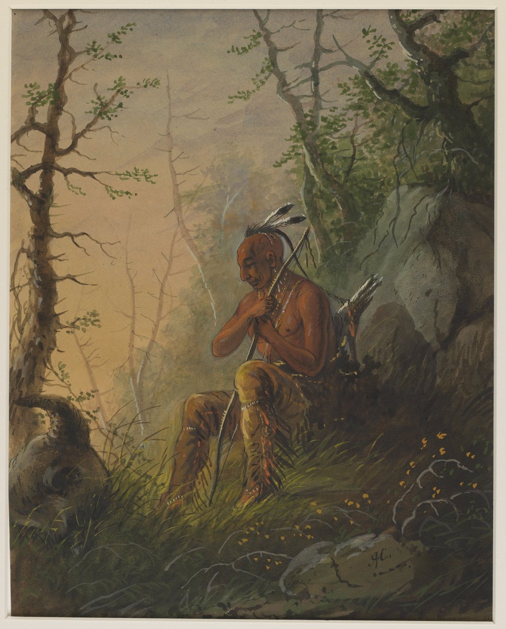 Un indiano Sioux davanti a una tomba da Alfred Jacob Miller