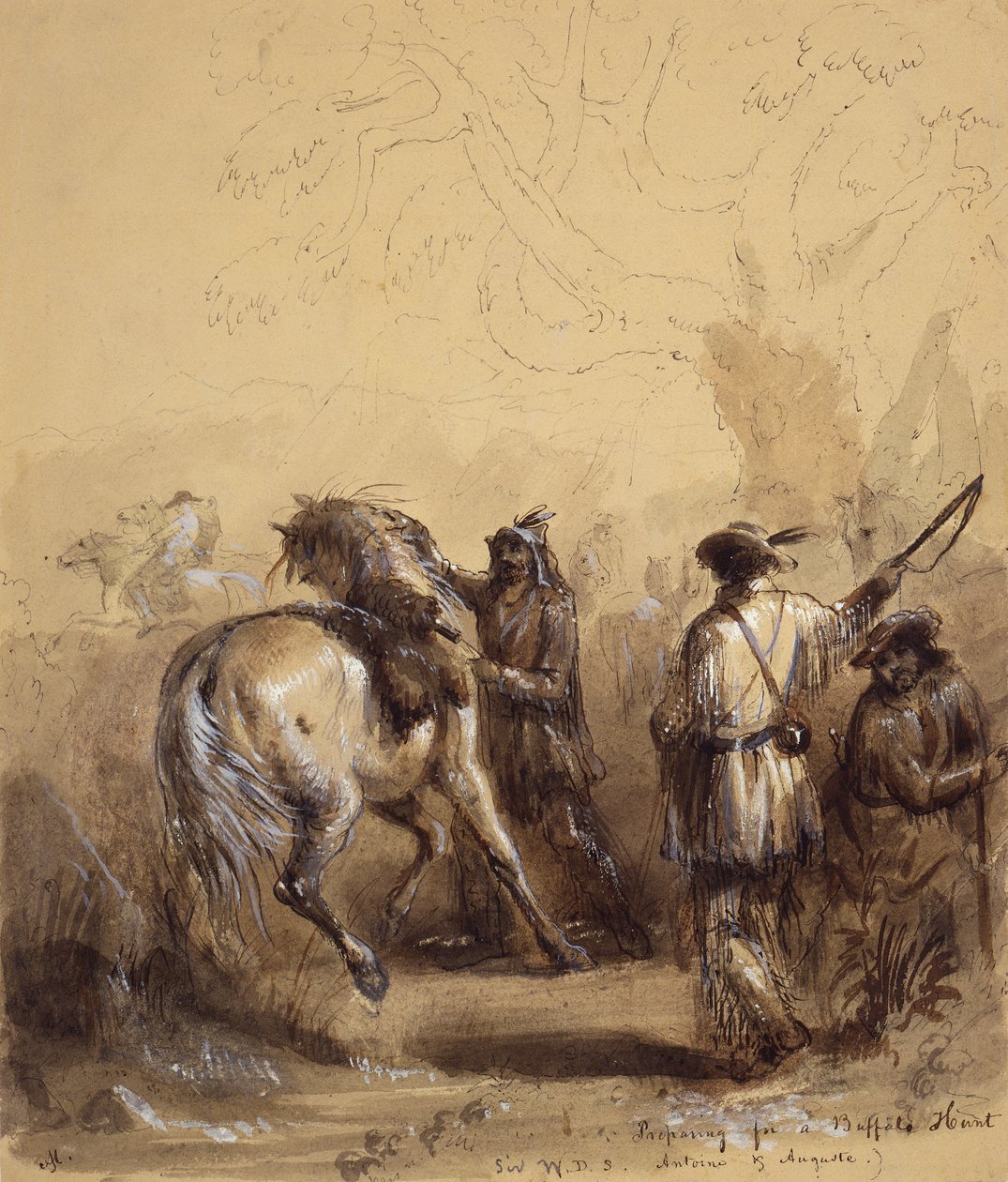 Sir W.D.S., Antoine e Auguste o preparativi per una caccia al bufalo, c.1837 da Alfred Jacob Miller