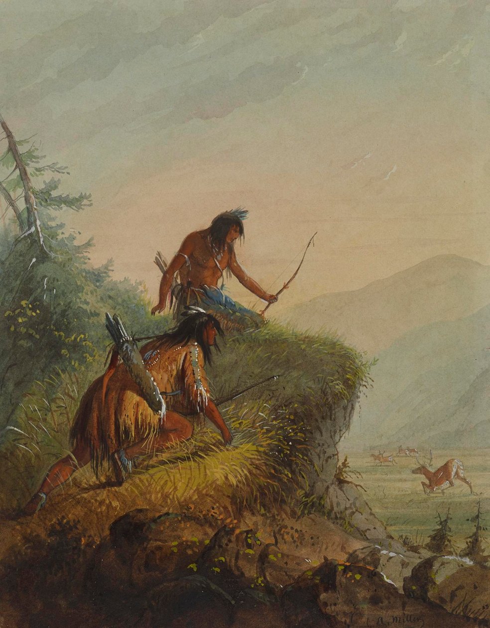 Indiani Snake che cacciano alci da Alfred Jacob Miller