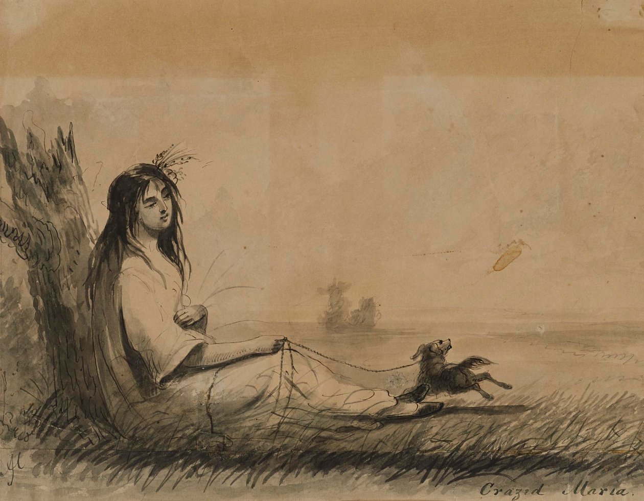 Donne sdraiate con cane al guinzaglio (da Laurence Sterne, "Viaggio sentimentale", 1768) da Alfred Jacob Miller