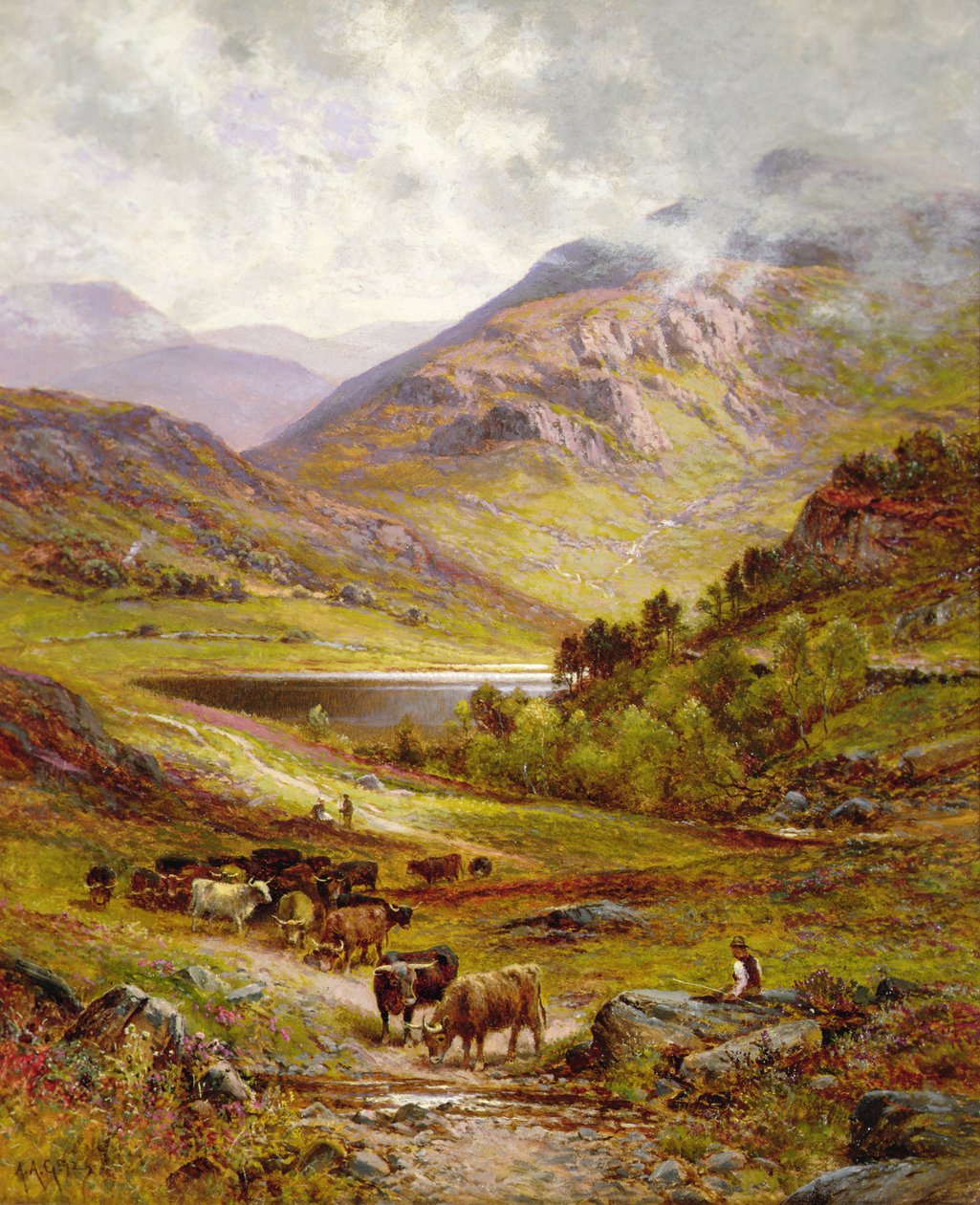 Bovini Longhorn in un paesaggio montuoso da Alfred Jr. Glendening