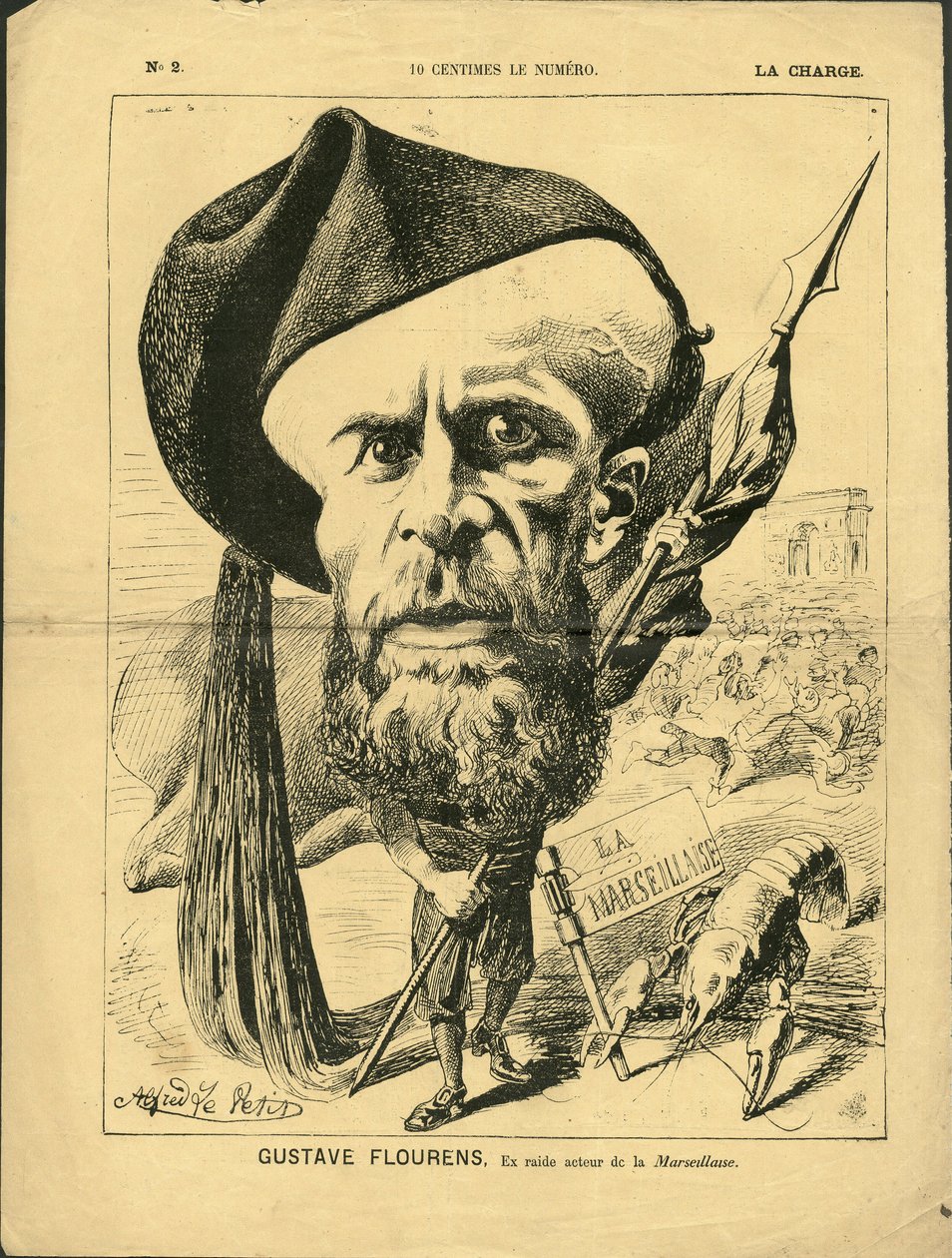 Illustrazione di Alfred Le Petit (1841-1909) in La Charge (1870), No. 2 - Flourens Emile da Alfred Le Petit