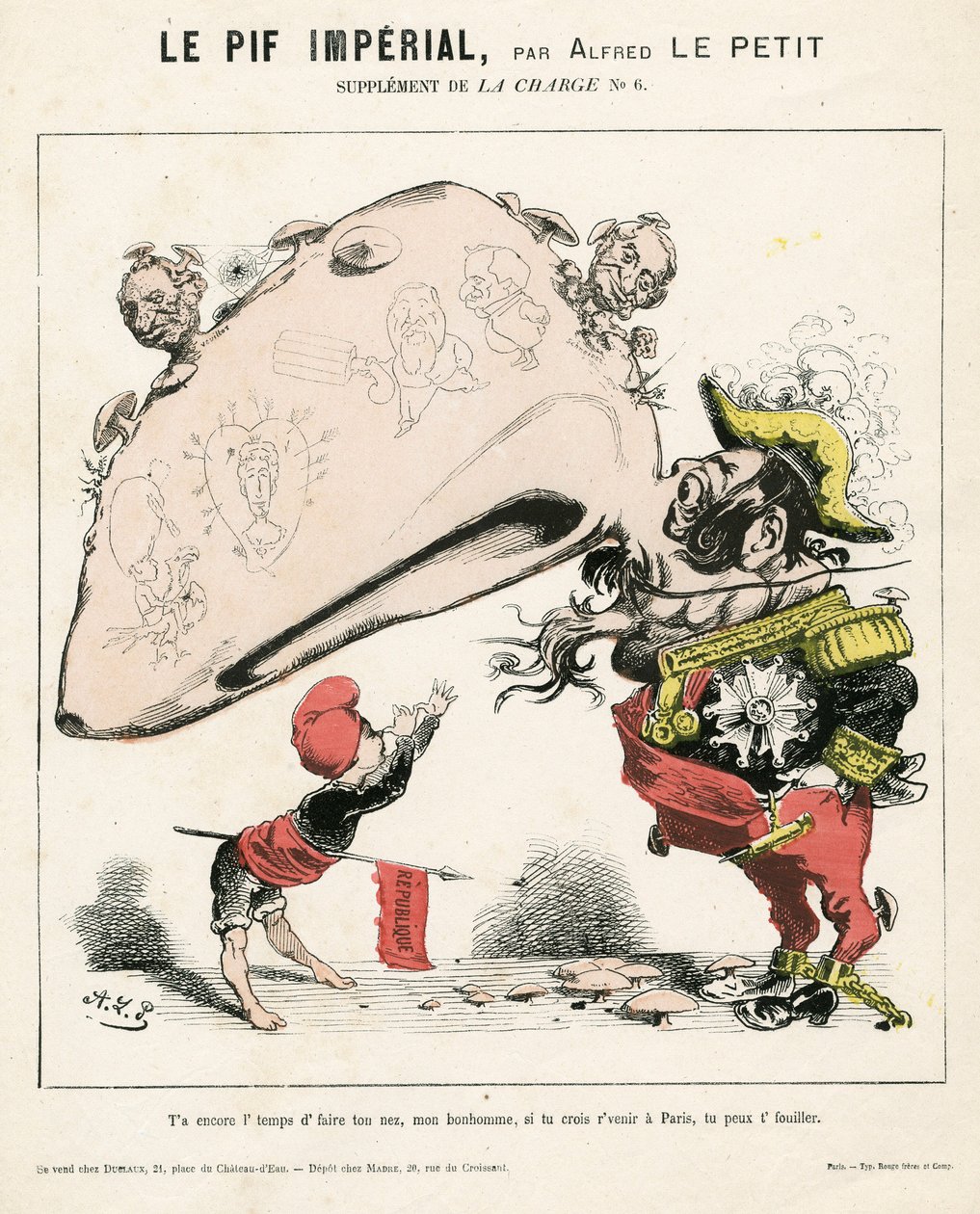 La Charge (1870), numero 6, satirico a colori da Alfred Le Petit