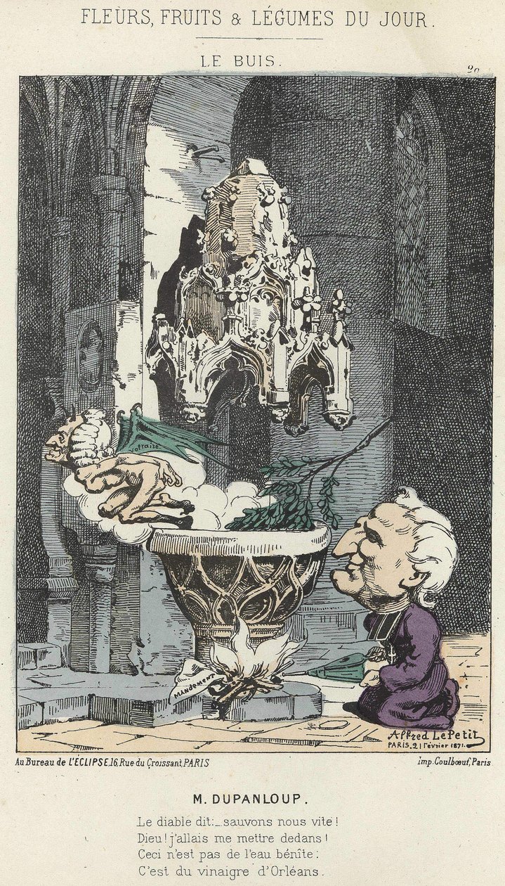 Le Boxis: caricatura su Dupanloup - ill. del 21/02/1871 in "Fiori, Frutti e Verdure del Giorno" da Alfred Le Petit