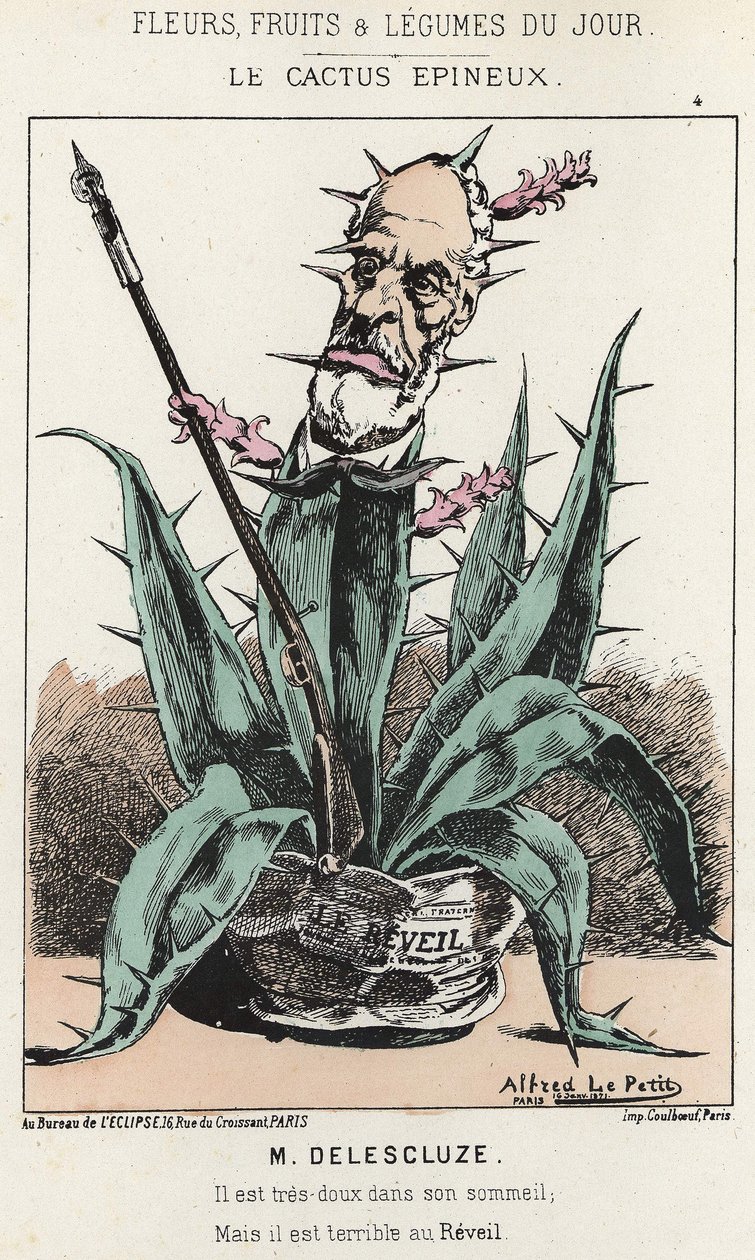 Le Cactus Spineux: Caricatura su Louis Charles Delescluze (1809 - 1871) - ill. dal 16/01/1871 in Fiori, Frutti e Verdure del Giorno da Alfred Le Petit