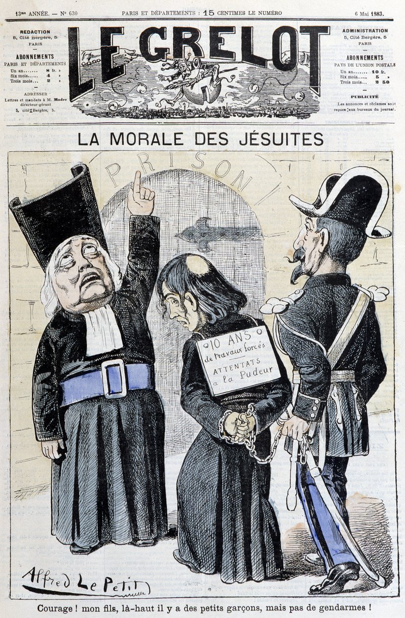 La morale dei gesuiti "Coraggio! Figlio mio, lassù ci sono ragazzini, ma gendarmi!", maggio 1883 (incisione) da Alfred Le Petit