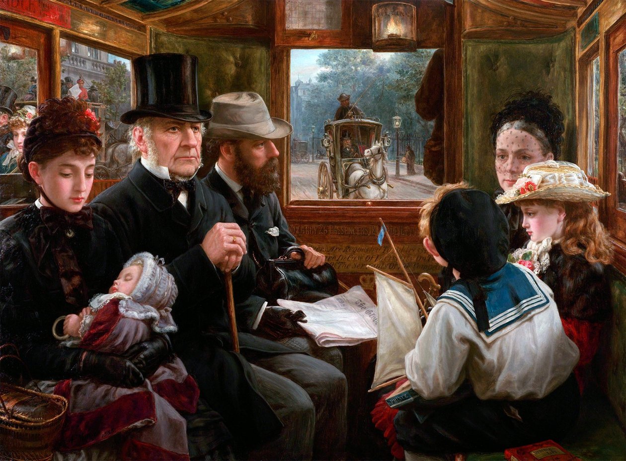 Un viaggio in omnibus a Piccadilly Circus Mr Gladstone viaggia con passeggeri ordinari, 1885 da Alfred Morgan