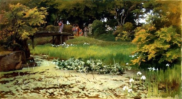 Stagno nel giardino di Raku-Raku-Tei, Hikone da Alfred Parsons
