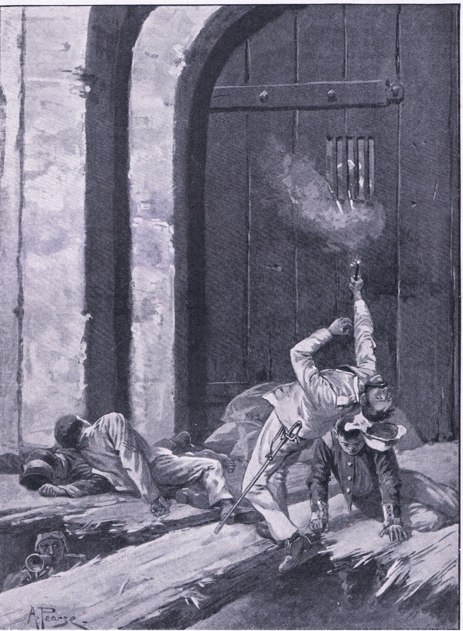 Delhi: Il tenente Salkeld, ingegneri del Bengala che fanno saltare la Porta del Kashmir, illustrazione da British Battles on Land and Sea, 1915 da Alfred Pearse