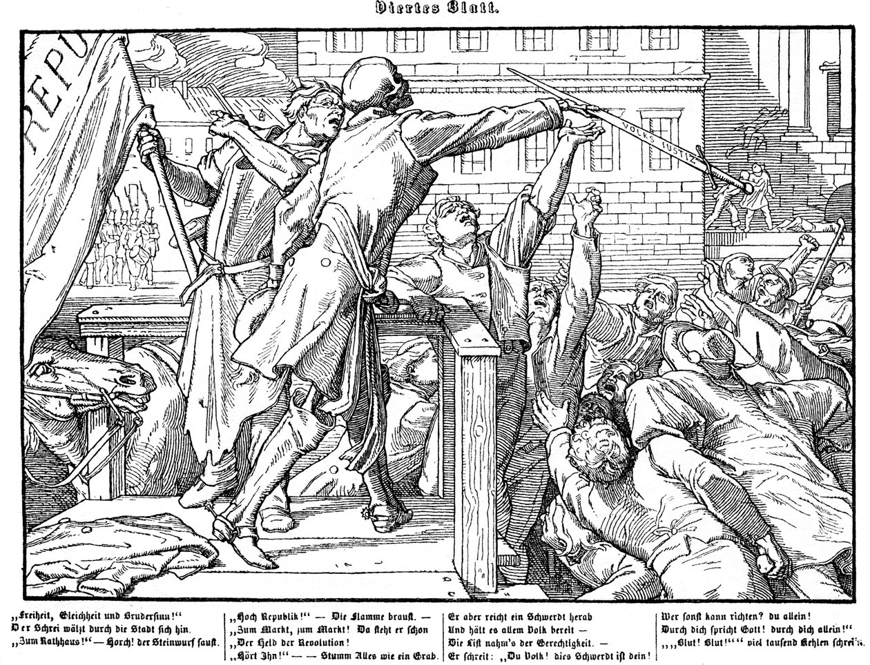 Totentanz 1848: La morte offre la spada della Giustizia da Alfred Rethel