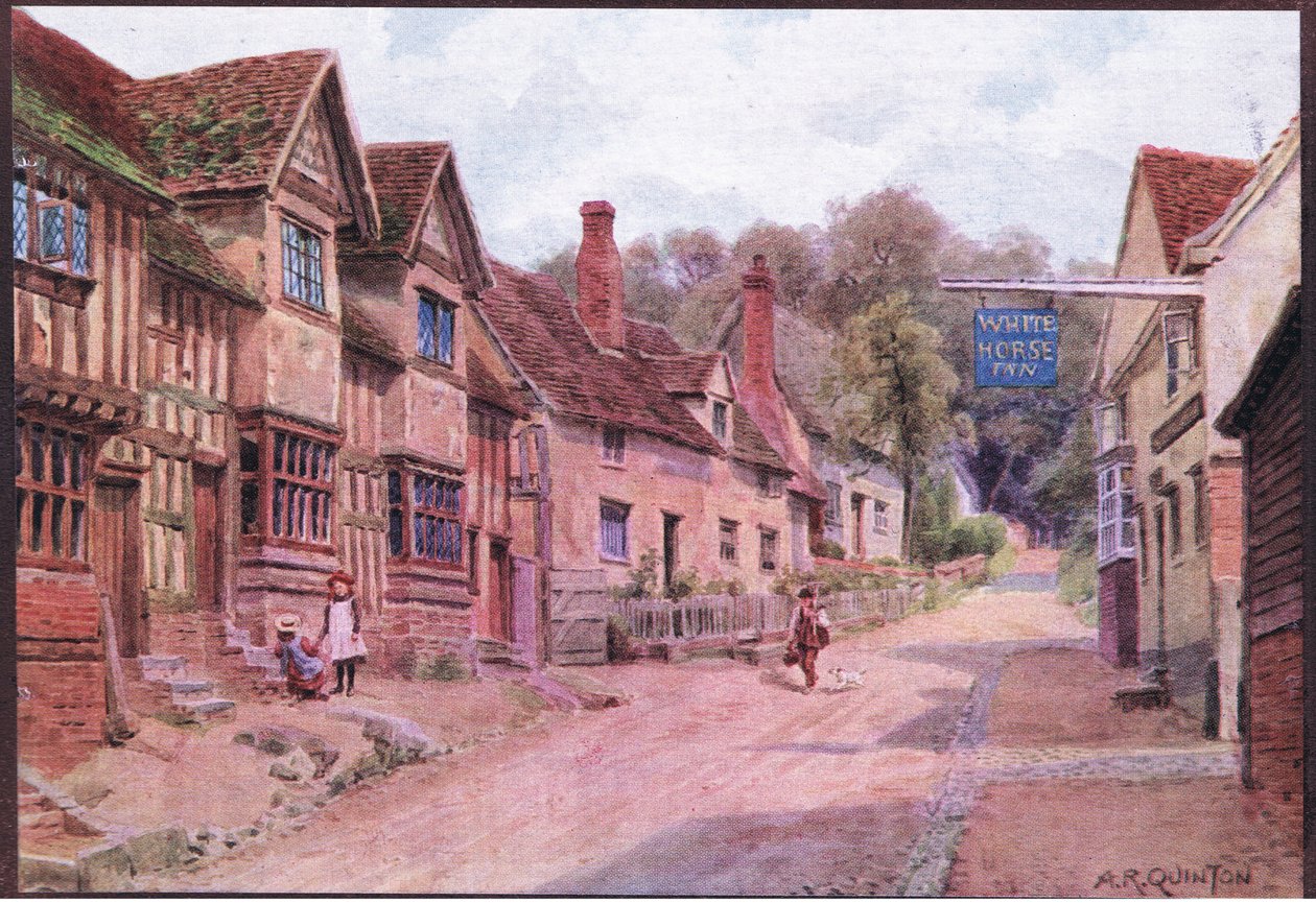 Case un tempo occupate da tessitori, Kersey, Suffolk, da The Cottages and the Village Life of Rural England pubblicato da Dent & Sons Limited da Alfred Robert Quinton