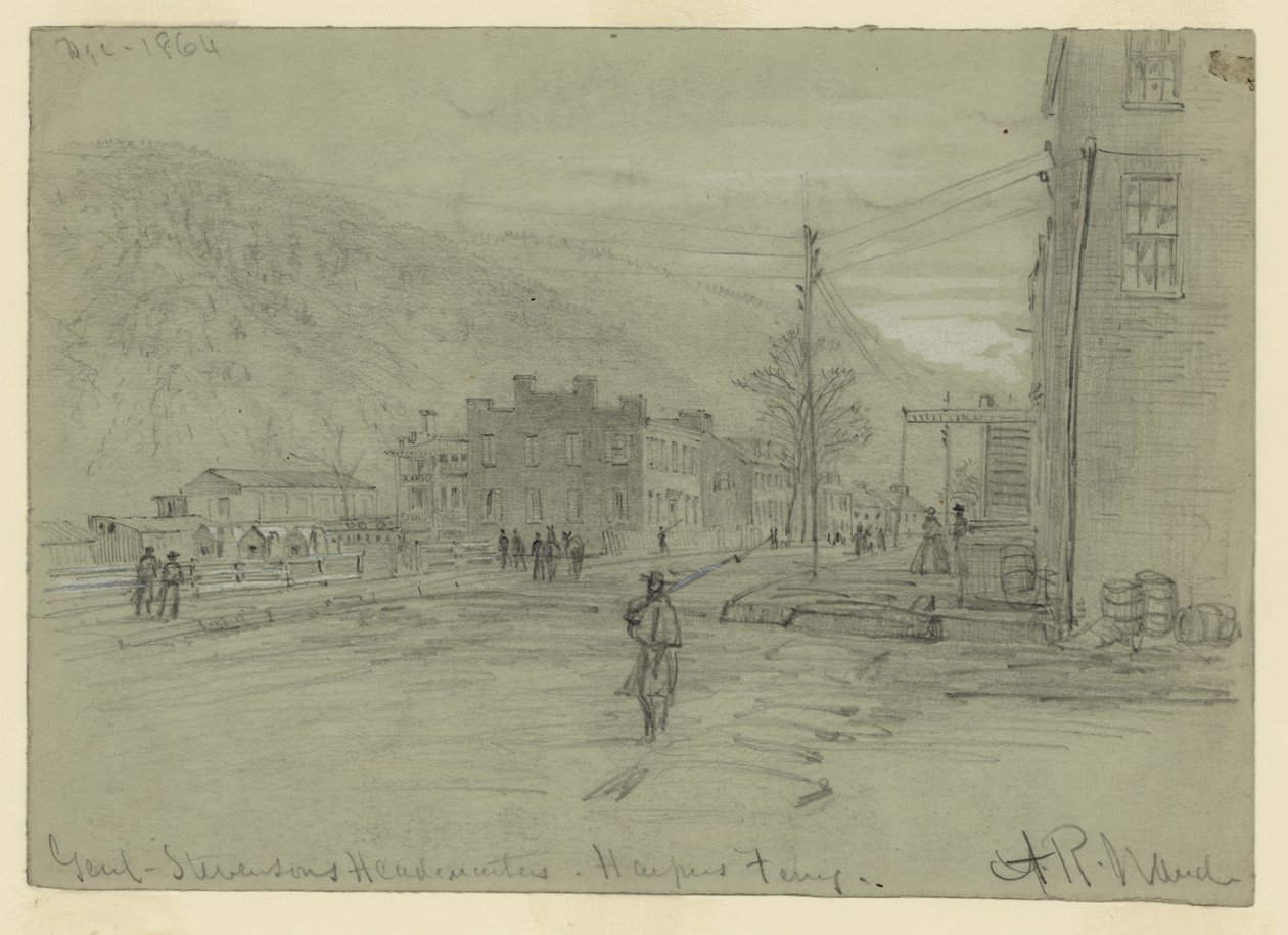Quartier generale del Gen. Stevenson a Harpers Ferry da Alfred Rudolph Waud