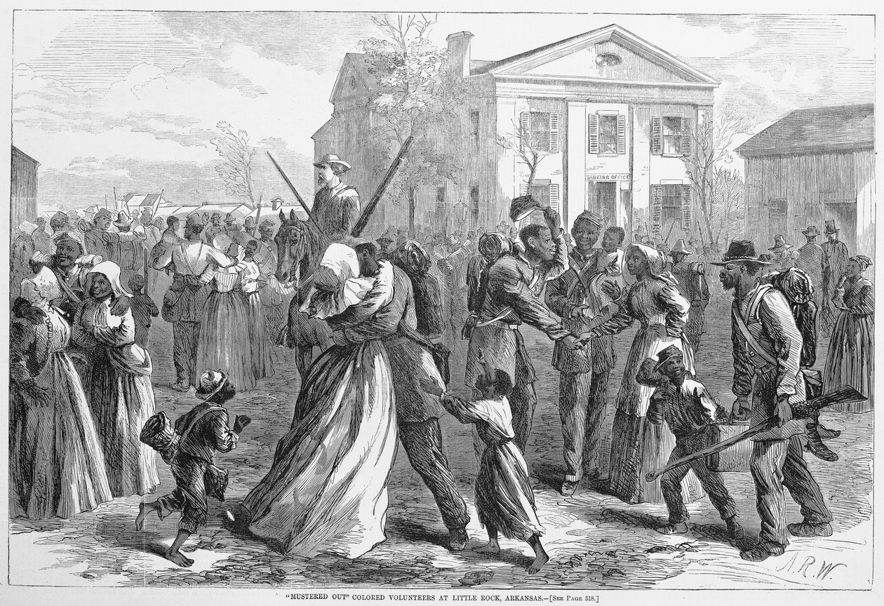 Volontari di colore congedati a Little Rock, Arkansas, da Harpers Weekly da Alfred Rudolph Waud