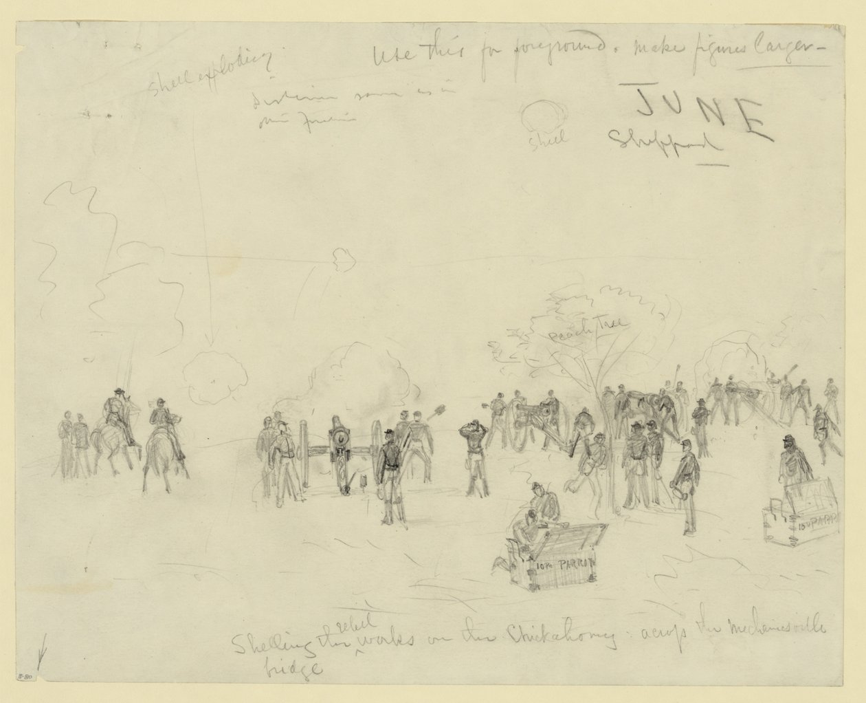 Bombardamento delle opere ribelli sul Chickahomy attraverso il ponte di Mechanicsville da Alfred Rudolph Waud