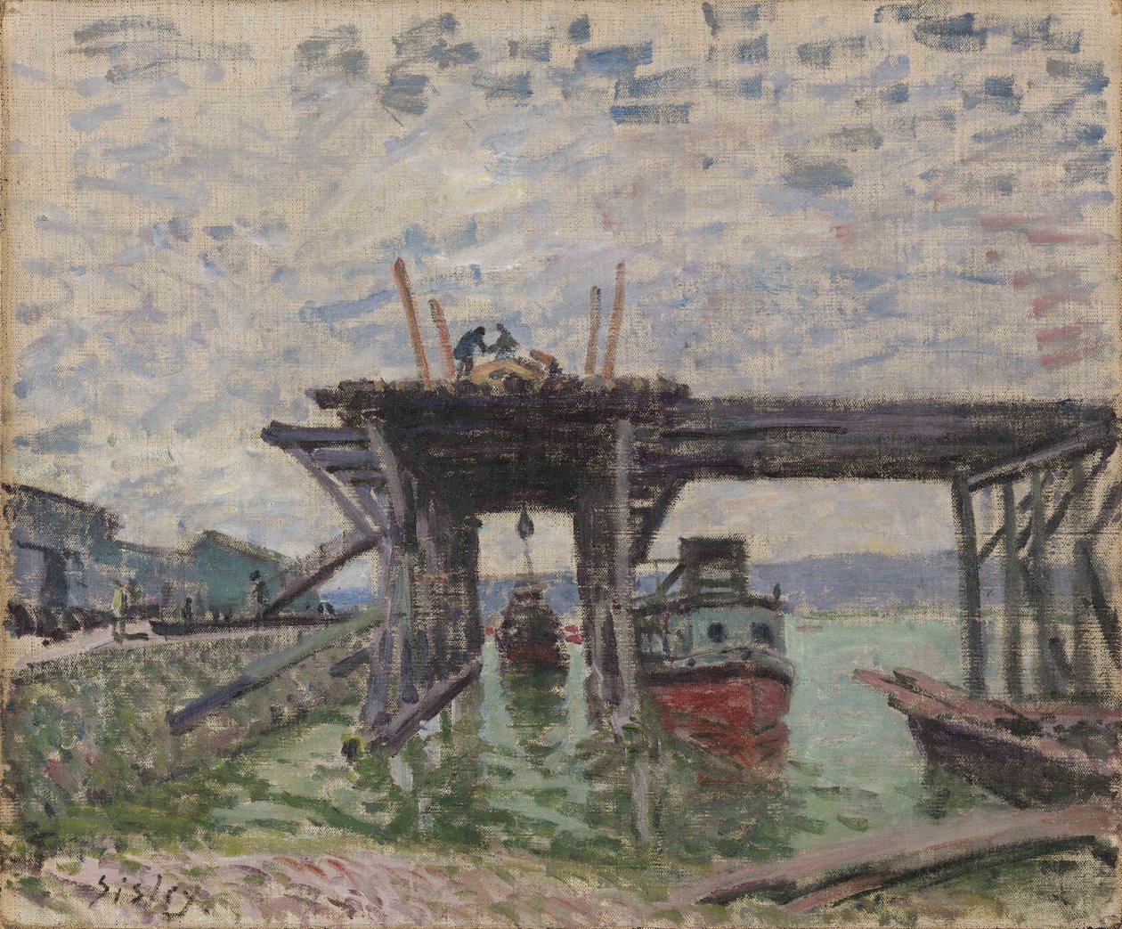 Tedesco: Ponte in costruzione Il garage del battello fluviale da Alfred Sisley