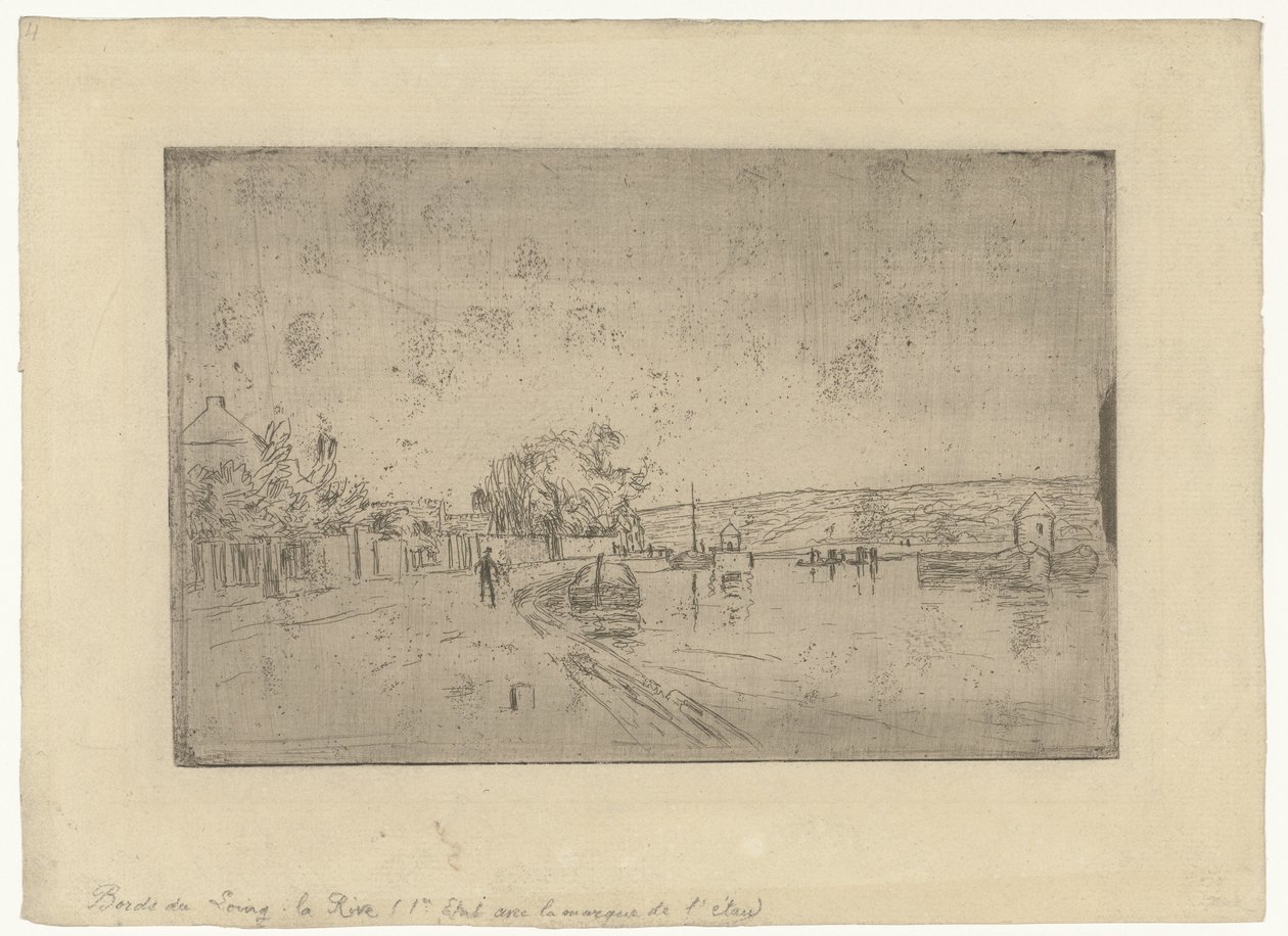 Veduta del fiume Loing con barche dalla riva da Alfred Sisley
