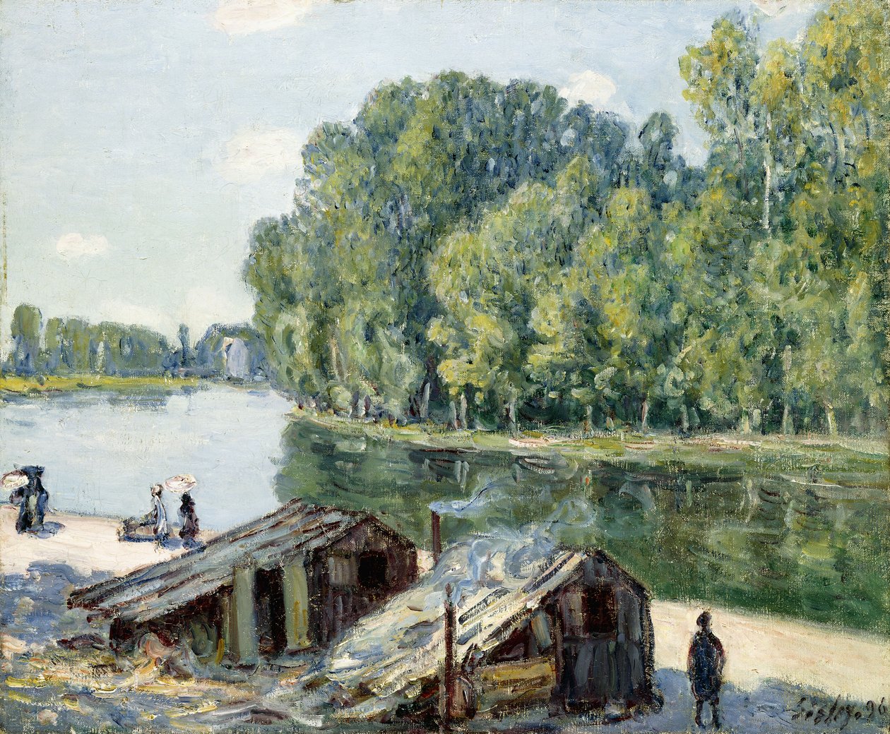 Capanni lungo il Canal du Loing, effetto della luce solare, 1896 da Alfred Sisley