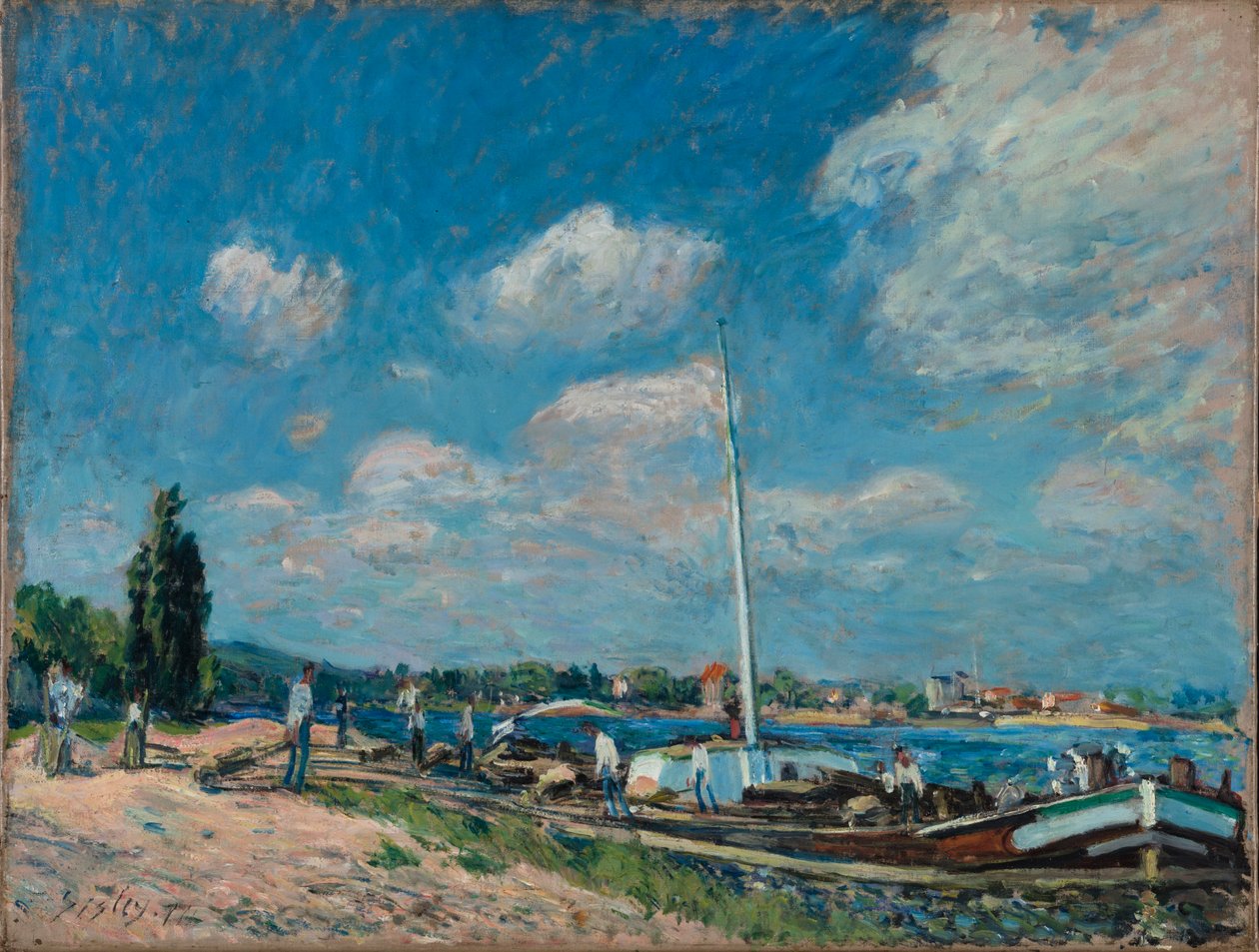 Scarico delle chiatte a Billancourt, 1877 da Alfred Sisley