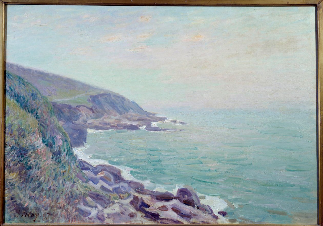 Veduta delle coste del Galles nella nebbia. Dipinto di Alfred Sisley da Alfred Sisley