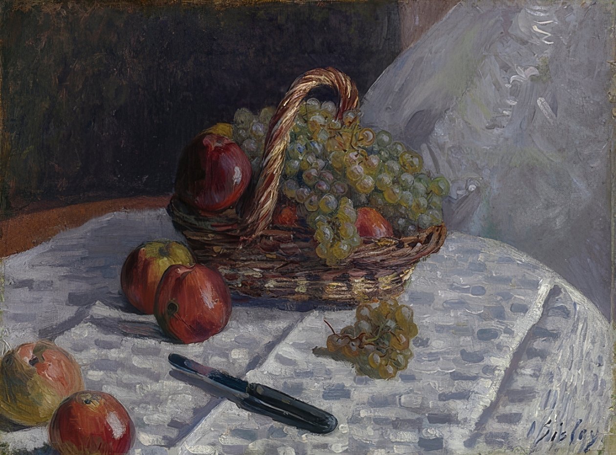 Mele e uva in un cesto da Alfred Sisley