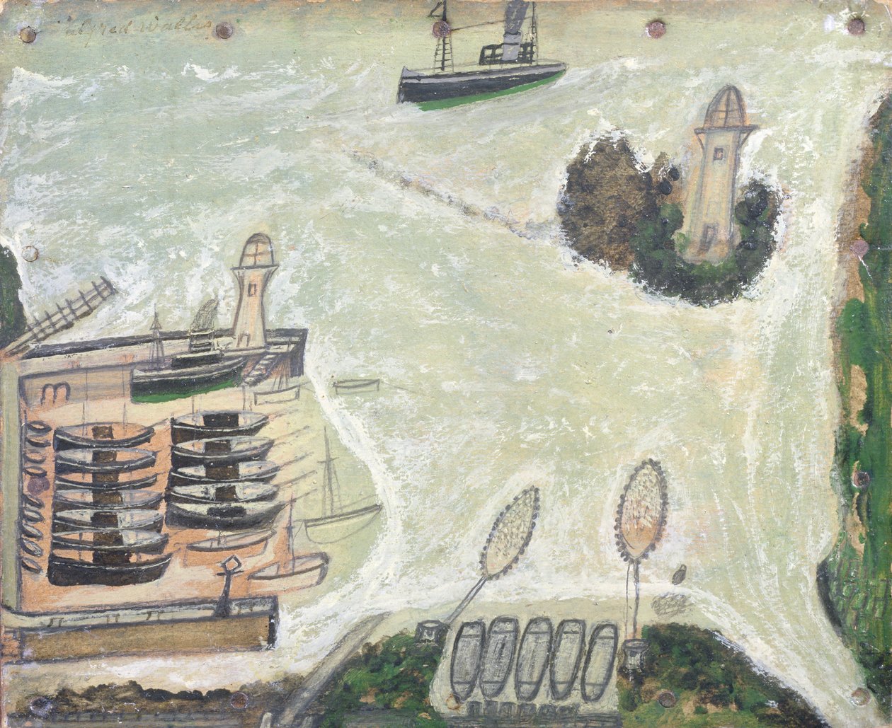 Porto di St. Ives e Faro di Godrevy, c.1930 da Alfred Wallis