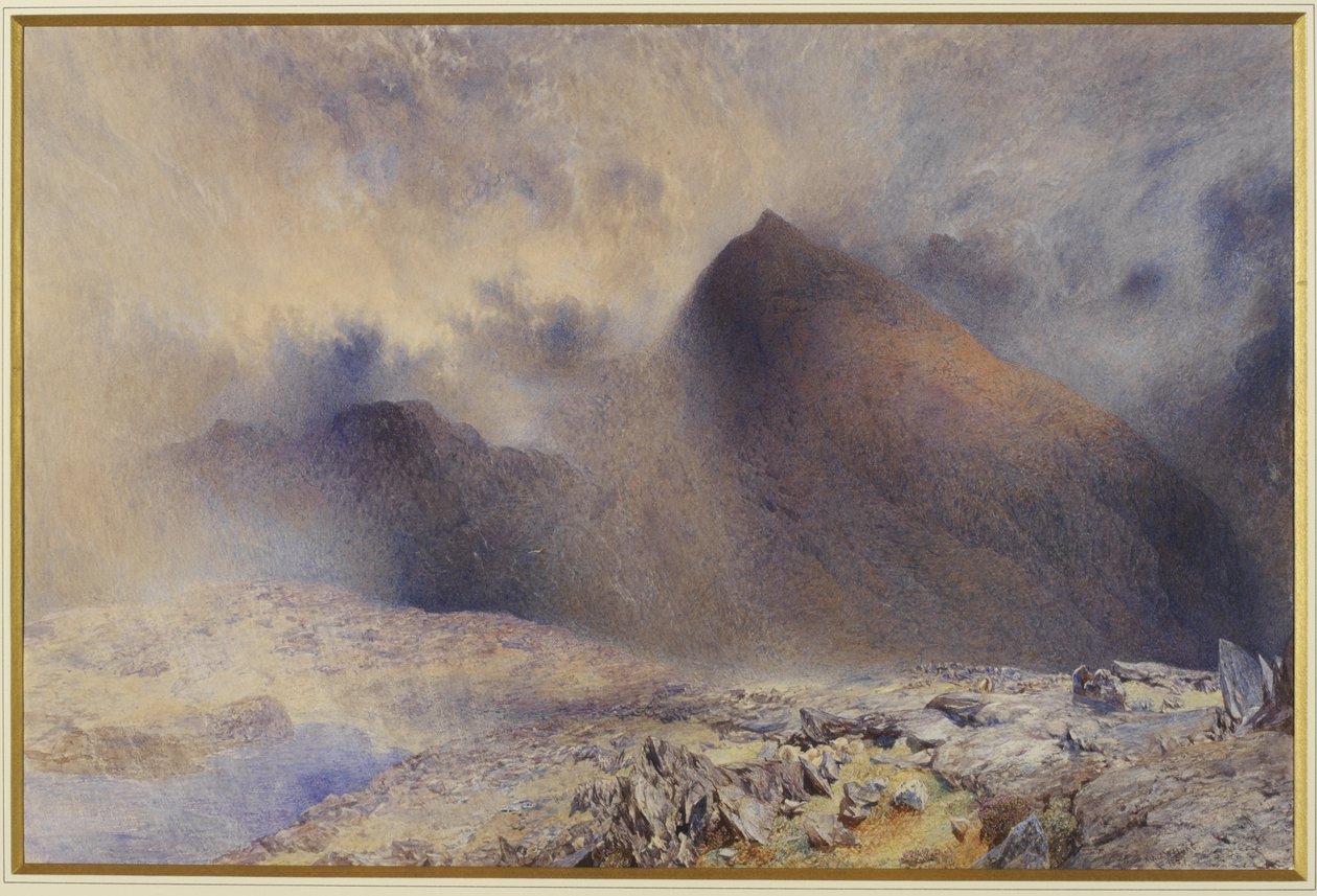 Monte Snowdon attraverso nuvole che si diradano, 1857 da Alfred William Hunt