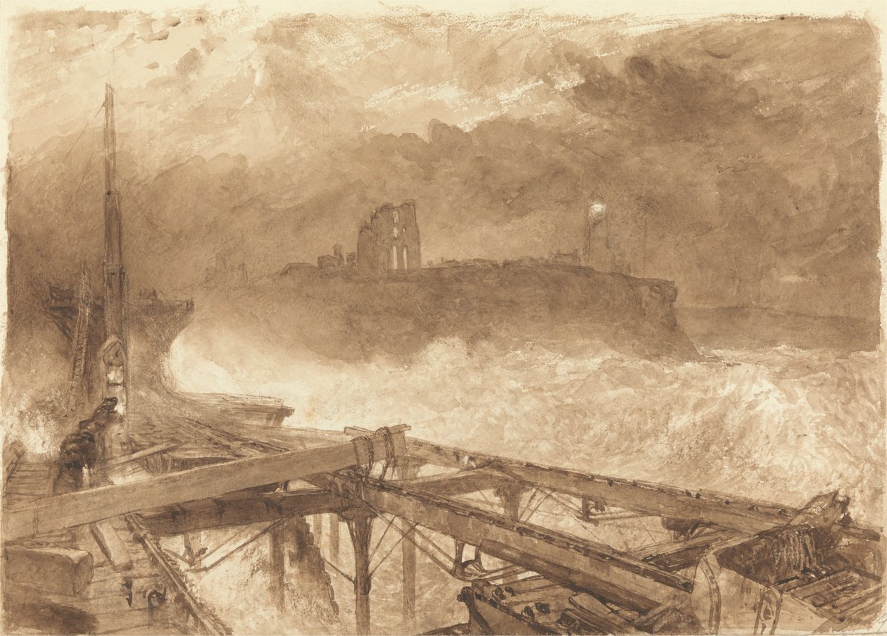 Studio per il molo di Tynemouth - Accensione delle lampade al tramonto da Alfred William Hunt