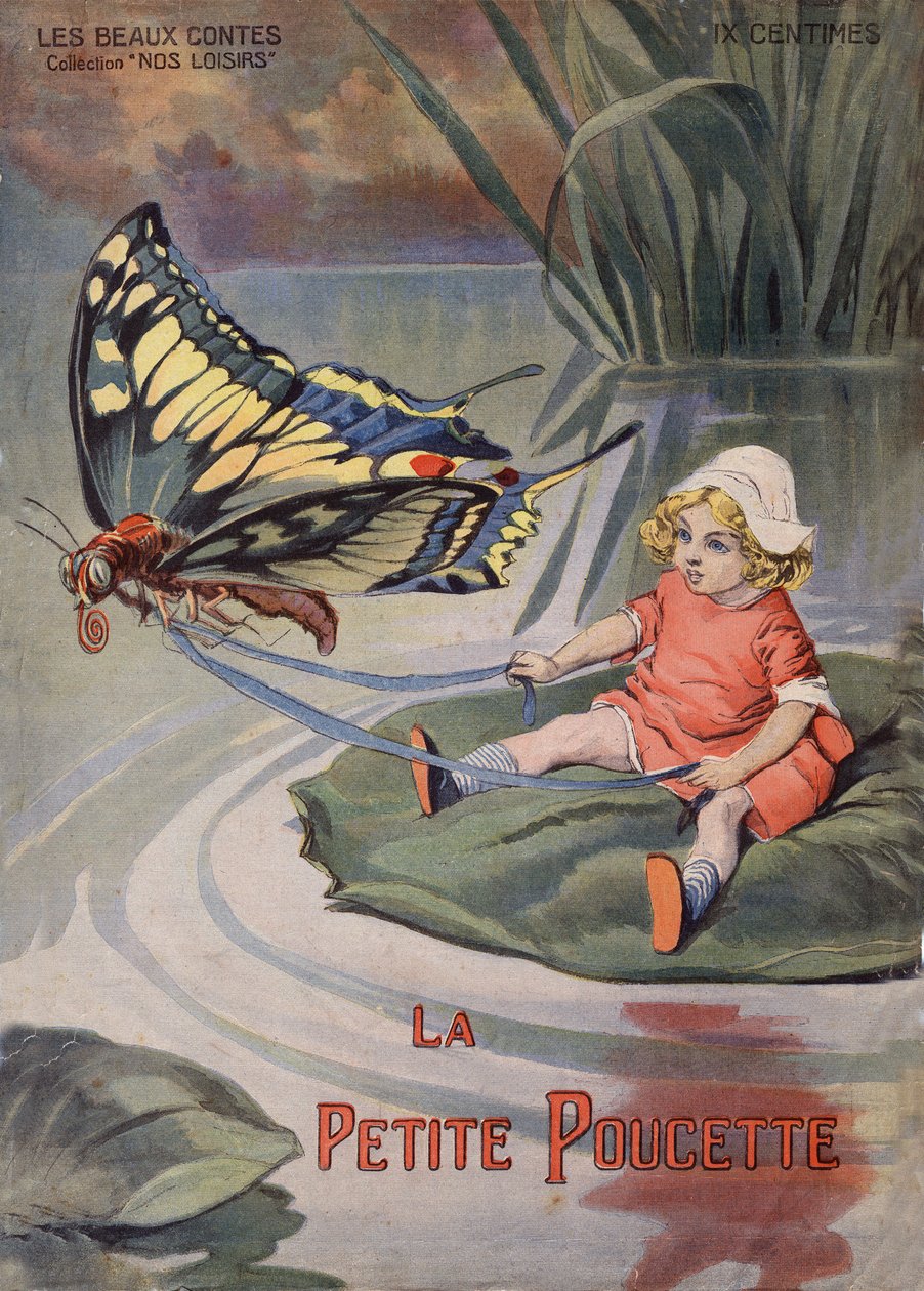 La piccola Pollicina. Una piccola bambina seduta su un giglio d