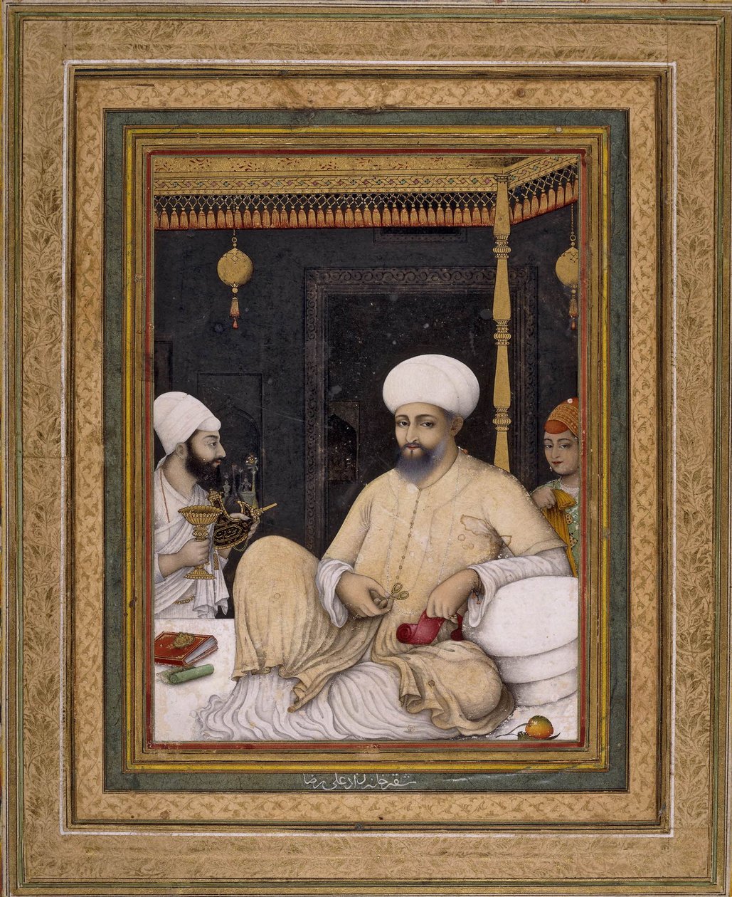 Ali Riza (pittore). Il sultano Ibrahim Adil Shah II venera un santo sufi, Bijapur, 1620-30 circa, British Museum, Londra da Ali Riza